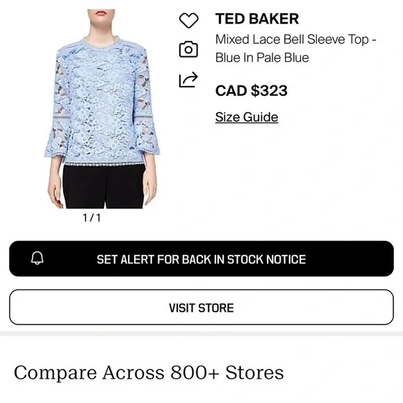 Ted Baker NWOT size 1 (S) bell sleeves Sky Blue Lace Blouse. Full descr in pics - Picture 3 of 17